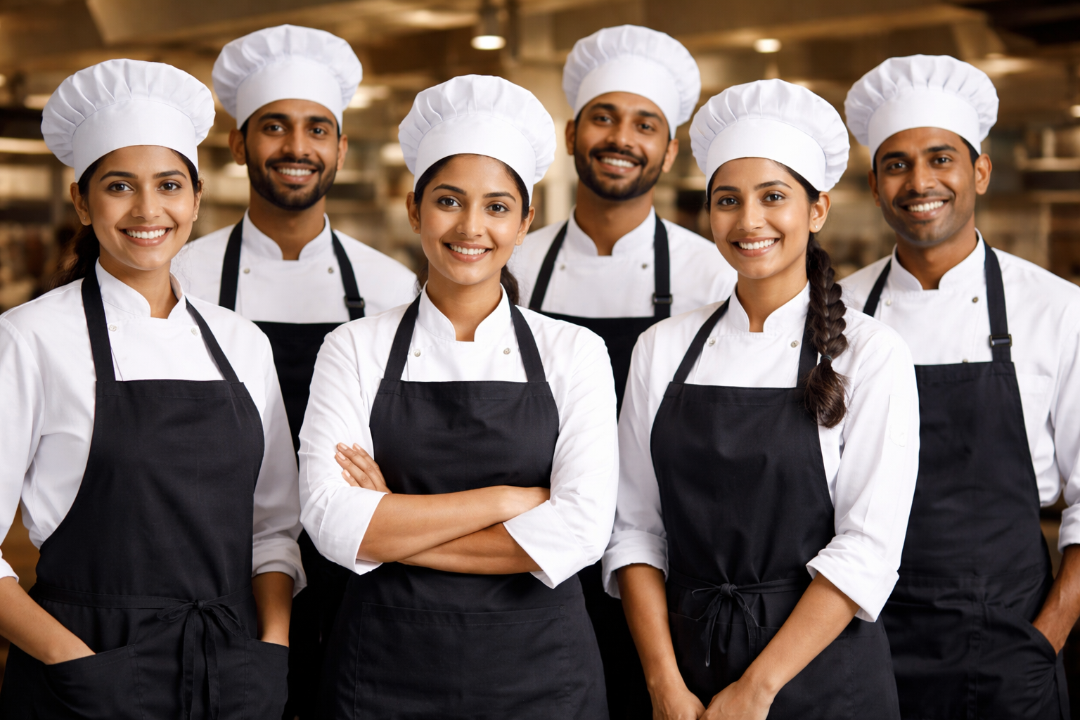 Indian male chef in apron and chef hat cooking in kitchen